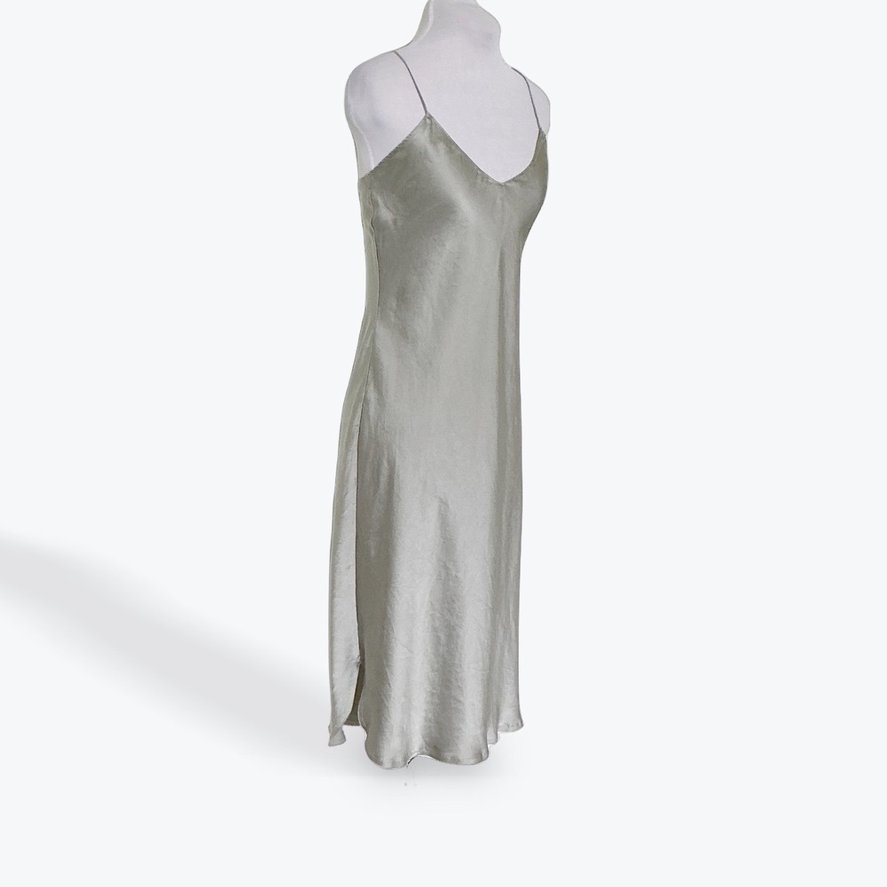 Nili Lotan 100% Silk Bias Cut Slip Dress Silver Medium Made in USA Minimalist - Picture 2 of 16